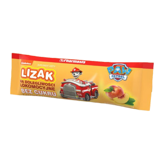 Pharmasis Lizak na dolegliwości lokomocyjne Psi Patrol, bez cukru, smak morelowy, 8 g KRÓTKA DATA - zdjęcie produktu