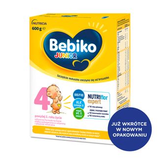 Bebiko Junior 4 Nutriflor Expert, odżywcza formuła na bazie mleka, powyżej 2 roku, 600 g USZKODZONE OPAKOWANIE - zdjęcie produktu