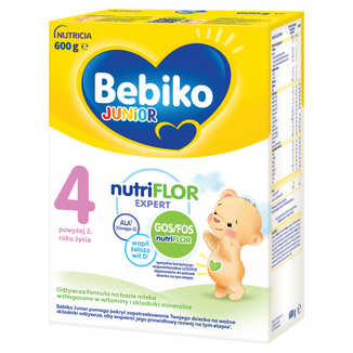 Bebiko Junior 4 Nutriflor Expert, odżywcza formuła na bazie mleka, powyżej 2 roku, 600 g USZKODZONE OPAKOWANIE - zdjęcie produktu