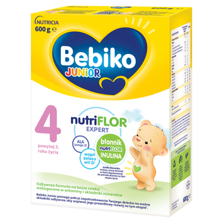 Bebiko Junior 4 Nutriflor Expert, odżywcza formuła na bazie mleka, powyżej 2 roku, 600 g USZKODZONE OPAKOWANIE - zdjęcie produktu