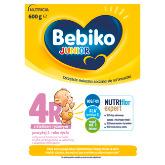 Bebiko Junior 4R Nutriflor Expert, odżywcza formuła na bazie mleka z kleikiem ryżowym, powyżej 2 roku, 600 g - zdjęcie produktu