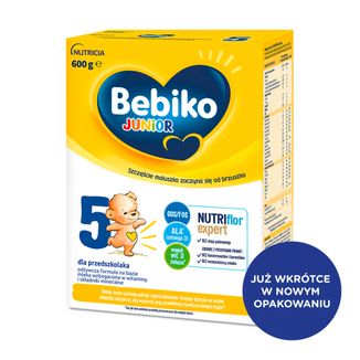 Bebiko Junior 5 Nutriflor Expert, odżywcza formuła na bazie mleka, dla przedszkolaka, 600 g - zdjęcie produktu