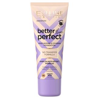 Eveline Cosmetics Better Than Perfect, podkład nawilżająco-kryjący, nr 05, creamy beige, 30 ml - zdjęcie produktu