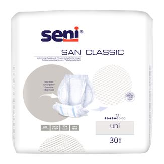 Seni San Classic, pieluchy anatomiczne, Uni, 30 cm x 62,5 cm, 30 sztuk - zdjęcie produktu