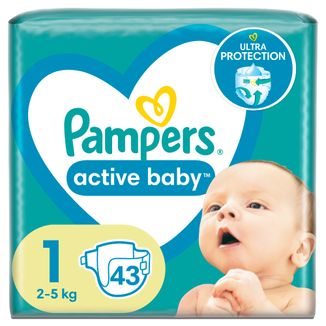 Pampers Active Baby, pieluchy, rozmiar 1, 2-5 kg, 43 sztuki - zdjęcie produktu