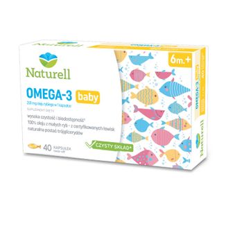 Naturell Omega-3 Baby, dla niemowląt powyżej 6 miesiąca, 40 kapsułek twist-off - zdjęcie produktu