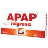 Apap Migrena 250 mg + 250 mg + 65 mg, 20 tabletek powlekanych USZKODZONE OPAKOWANIE Apap Migrena 250 mg + 250 mg + 65 mg, 20 tabletek powlekanych USZKODZONE OPAKOWANIE - miniaturka zdjęcia produktu