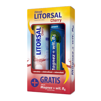 Zdrovit Litorsal Cherry, smak wiśniowy, 24 tabletki musujące + Zdrovit Magnez + Witamina B6, smak cytrynowy, 24 tabletki musujące gratis USZKODZONE OPAKOWANIE - zdjęcie produktu
