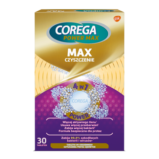 Corega Max, tabletki do czyszczenia protez zębowych, 30 tabletek - zdjęcie produktu