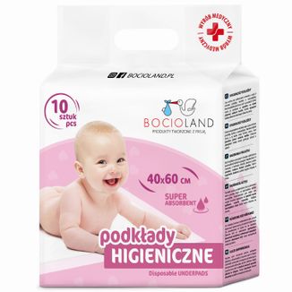 Bocioland, podkłady higieniczne, super chłonne, 40 cm x 60 cm, 10 sztuk - zdjęcie produktu