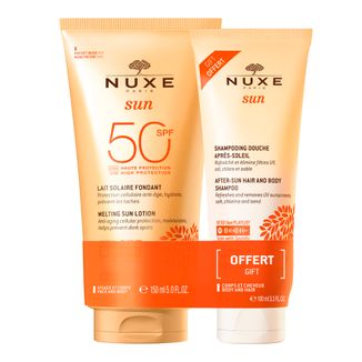 Nuxe Sun, mleczko do opalania do twarzy i ciała, SPF 50, 150 ml + żel pod prysznic po opalaniu, 100 ml gratis - zdjęcie produktu