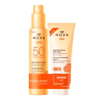 Nuxe Sun, mleczko do opalania do twarzy i ciała, spray, SPF 50, 150 ml + żel pod prysznic po opalaniu, 100 ml gratis - zdjęcie produktu