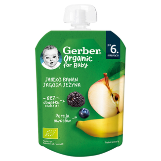 Gerber Organic Deser w tubce, jabłko, banan, jagoda, jeżyna, po 6 miesiącu, 80 g - zdjęcie produktu