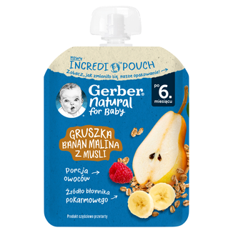 Gerber Deser w tubce, gruszka, banan, malina z musli, po 6 miesiącu, 80 g KRÓTKA DATA - zdjęcie produktu