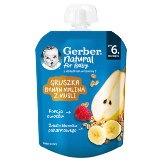 Gerber Deser w tubce, gruszka, banan, malina z musli, po 6 miesiącu, 80 g - zdjęcie produktu