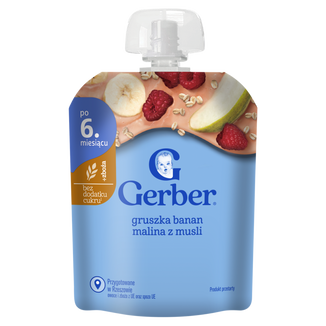 Gerber Deser w tubce, gruszka, banan, malina z musli, po 6 miesiącu, 80 g - zdjęcie produktu