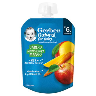 Gerber Deser w tubce, jabłko, marchewka, mango, po 6 miesiącu, 80 g KRÓTKA DATA - zdjęcie produktu