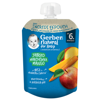 Gerber Deser w tubce, jabłko, marchewka, mango, po 6 miesiącu, 80 g - zdjęcie produktu