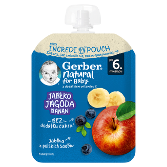 Gerber Deser w tubce, jabłko, jagoda, banan, po 6 miesiącu, 80 g KRÓTKA DATA - zdjęcie produktu