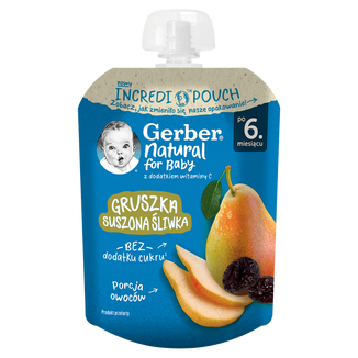 Gerber Deser w tubce, gruszka, suszona śliwka, po 6 miesiącu, 80 g KRÓTKA DATA - zdjęcie produktu