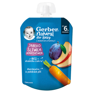 Gerber Deser w tubce, jabłko, śliwka, marchewka, po 6 miesiacu, 80 g - zdjęcie produktu