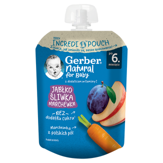 Gerber Deser w tubce, jabłko, śliwka, marchewka, po 6 miesiacu, 80 g - zdjęcie produktu