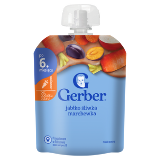 Gerber Deser w tubce, jabłko, śliwka, marchewka, po 6 miesiacu, 80 g - zdjęcie produktu