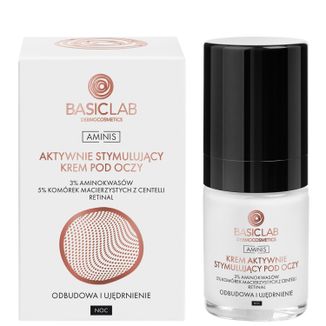 BasicLab Aminis, krem aktywnie stymulujący pod oczy na noc, z aminokwasami 3%, odbudowa i ujędrnienie, 18 ml - zdjęcie produktu
