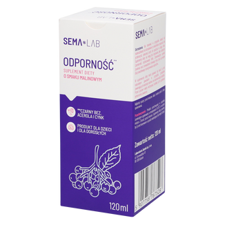 SEMA Lab Odporność, syrop dla dzieci od 3 lat i dorosłych, smak malinowy, 120 ml USZKODZONE OPAKOWANIE - zdjęcie produktu