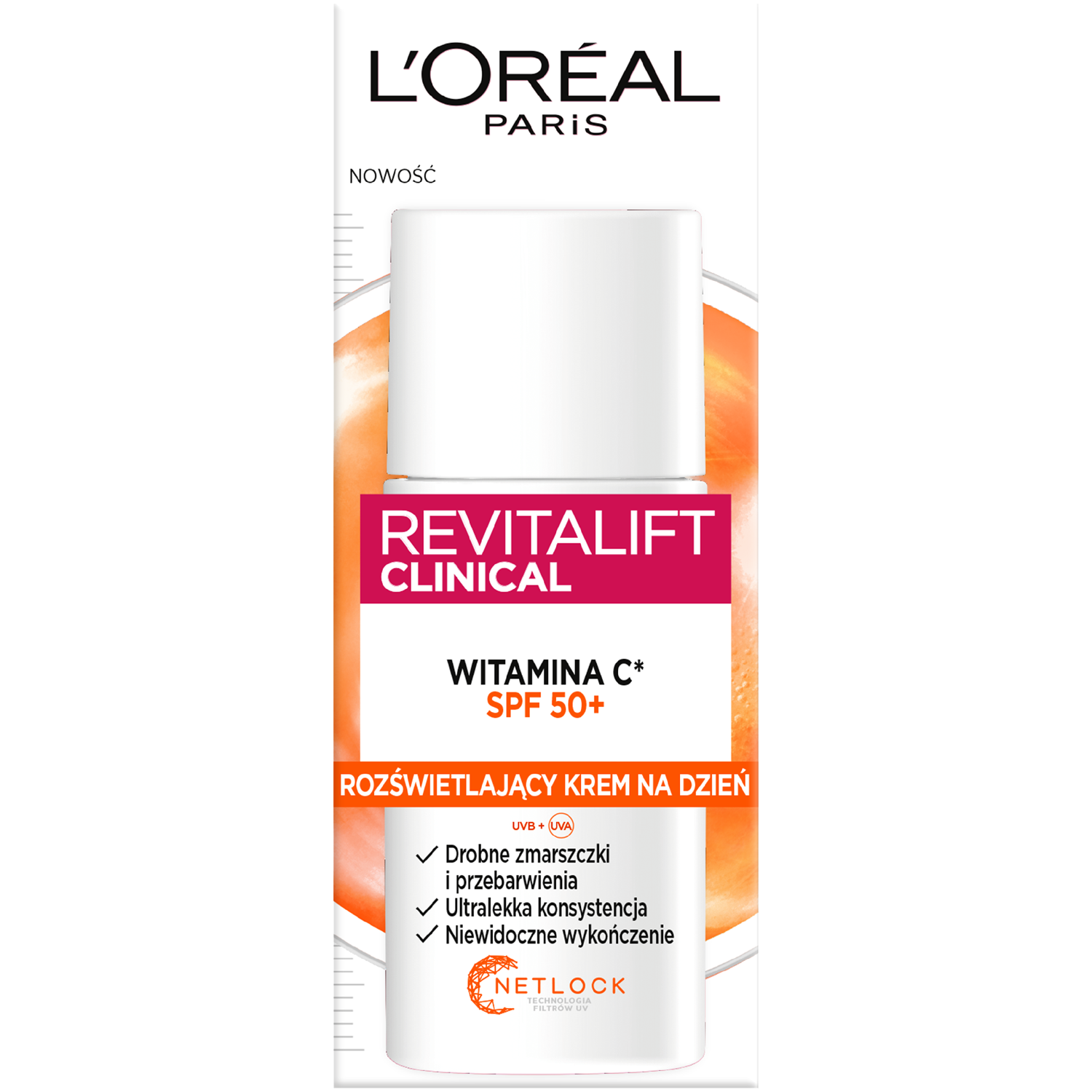 L'Oreal Paris L'Oreal Revitalift Clinical, rozświetlający krem do twarzy na dzień, witamina C, SPF 50+, 50 ml
