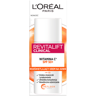 L'Oreal Revitalift Clinical, rozświetlający krem do twarzy na dzień, witamina C, SPF 50+, 50 ml - zdjęcie produktu