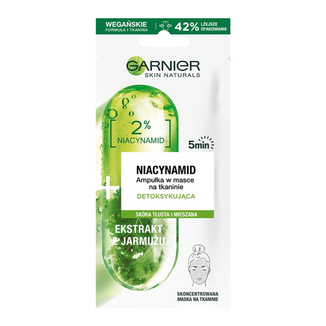 Garnier Skin Naturals, ampułka detoksykująca w masce na tkaninie, niacynamid i jarmuż, 15 g - zdjęcie produktu