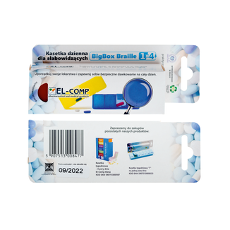 El-Comp Big Box Braile, kasetka do leków dzienna, dla osób słabowidzących, 4-komorowa - zdjęcie produktu