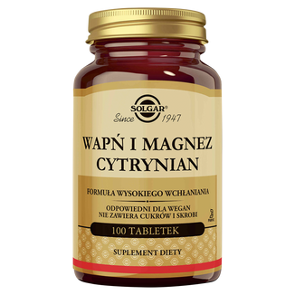 Solgar Wapń i magnez cytrynian, 100 tabletek - zdjęcie produktu