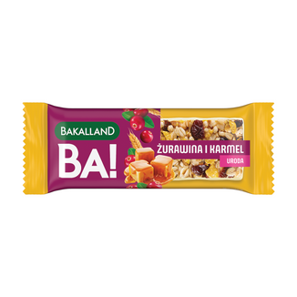Bakalland BA! Baton zbożowy, żurawina i karmel, uroda, 38 g - zdjęcie produktu