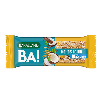 Bakalland BA! Baton zbożowy, 5 zbóż i kokos z chia, bez dodatku cukru, 30 g KRÓTKA DATA - zdjęcie produktu