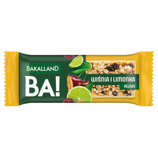 Bakalland BA! Baton zbożowy, wiśnia i limonka, relaks, 38 g - zdjęcie produktu