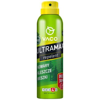 Vaco Ultramax, spray na komary, kleszcze i meszki, DEET 30%, 170 ml Vaco Ultramax, spray na komary, kleszcze i meszki, DEET 30%, 170 ml - zdjęcie produktu