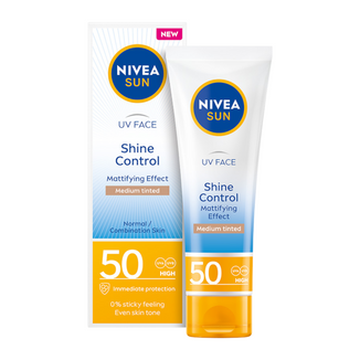 Nivea Sun UV Face Shine Control, matujący krem do twarzy z wysoką ochroną, Medium Tinted, SPF 50, 50 ml - zdjęcie produktu
