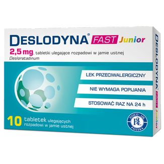 Deslodyna Fast Junior 2,5 mg, 10 tabletek ulegających rozpadowi w jamie ustnej - zdjęcie produktu