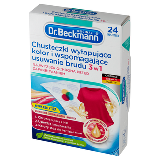 Dr. Beckmann, chusteczki wyłapujące kolor i wspomagające usuwanie brudu 3w1, 24 sztuki USZKODZONE OPAKOWANIE - zdjęcie produktu