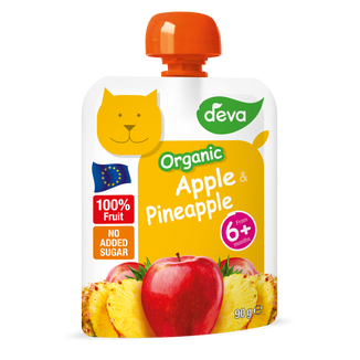 Deva Organic Mus owocowy Bio w tubce, jabłko i ananas, po 6 miesiącu, 90 g KRÓTKA DATA - zdjęcie produktu