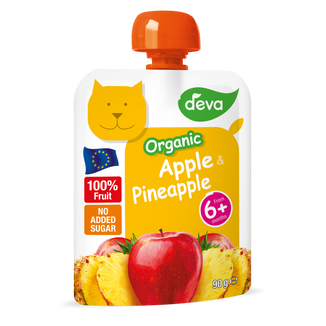 Deva Organic Mus owocowy Bio w tubce, jabłko i ananas, po 6 miesiącu, 90 g - zdjęcie produktu