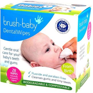 Brush-Baby Dental Wipes, chusteczki do czyszczenia dziąseł, 0-16 miesiecy, 28 sztuk - zdjęcie produktu