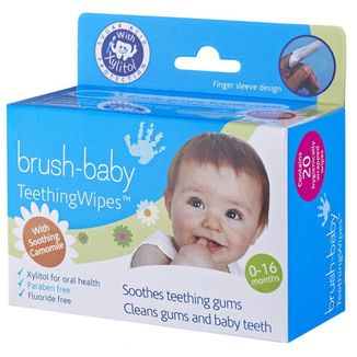 Brush-Baby Teething Wipes, gaziki higieniczne z rumiankiem oraz xylitolem do czyszczenia dziąseł, 0-16 miesiecy, 20 sztuk - zdjęcie produktu