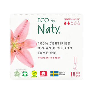 Eco By Naty, tampony higieniczne z organicznej bawełny, Regular, 18 sztuk - zdjęcie produktu
