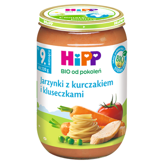 HiPP Danie Bio, jarzynki z kurczakiem i kluseczkami, po 9 miesiącu, 220 g - zdjęcie produktu