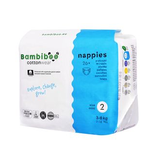 Bambiboo Cottonwear, pieluchy jednorazowe ekologiczne, z bawełną organiczną, Mini, rozmiar 2, 3-8 kg, 26 sztuk USZKODZONE OPAKOWANIE - zdjęcie produktu