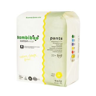Bambiboo Cottonwear, pieluchomajtki jednorazowe ekologiczne, z bawełną organiczną, Maxi, rozmiar 4, 9-14 kg, 22 sztuki - zdjęcie produktu