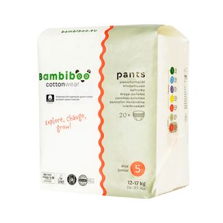 Bambiboo Cottonwear, pieluchomajtki jednorazowe ekologiczne, z bawełną organiczną, Junior, rozmiar 5, 12-17 kg, 20 sztuk - zdjęcie produktu